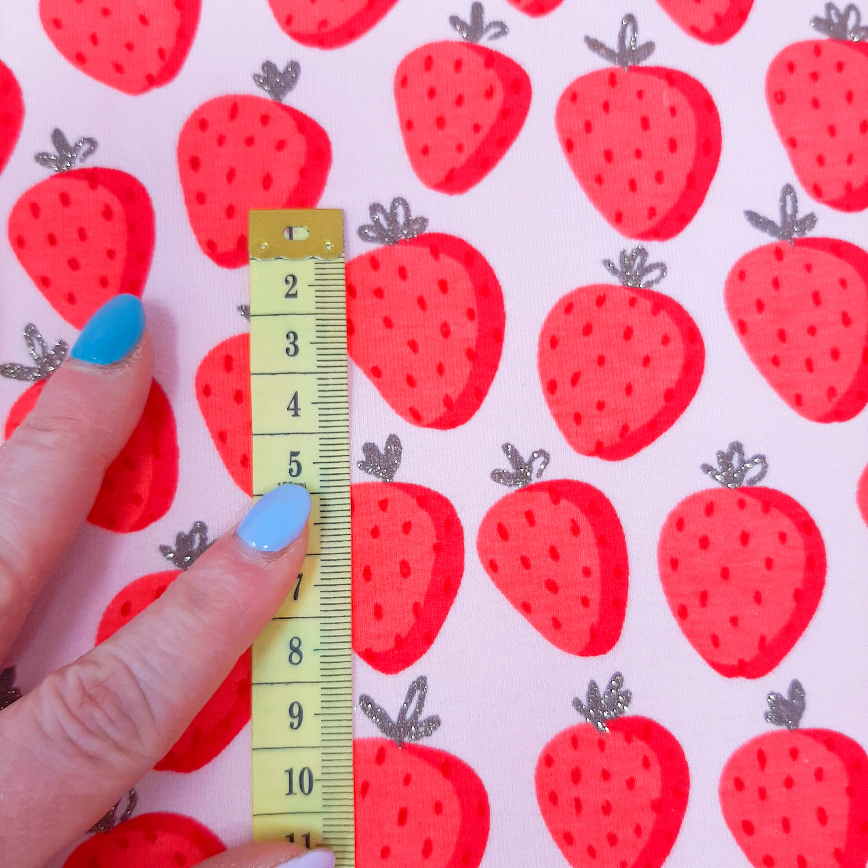 Glitter Cotton lycra stretch knit fabric Strawberry glitter french