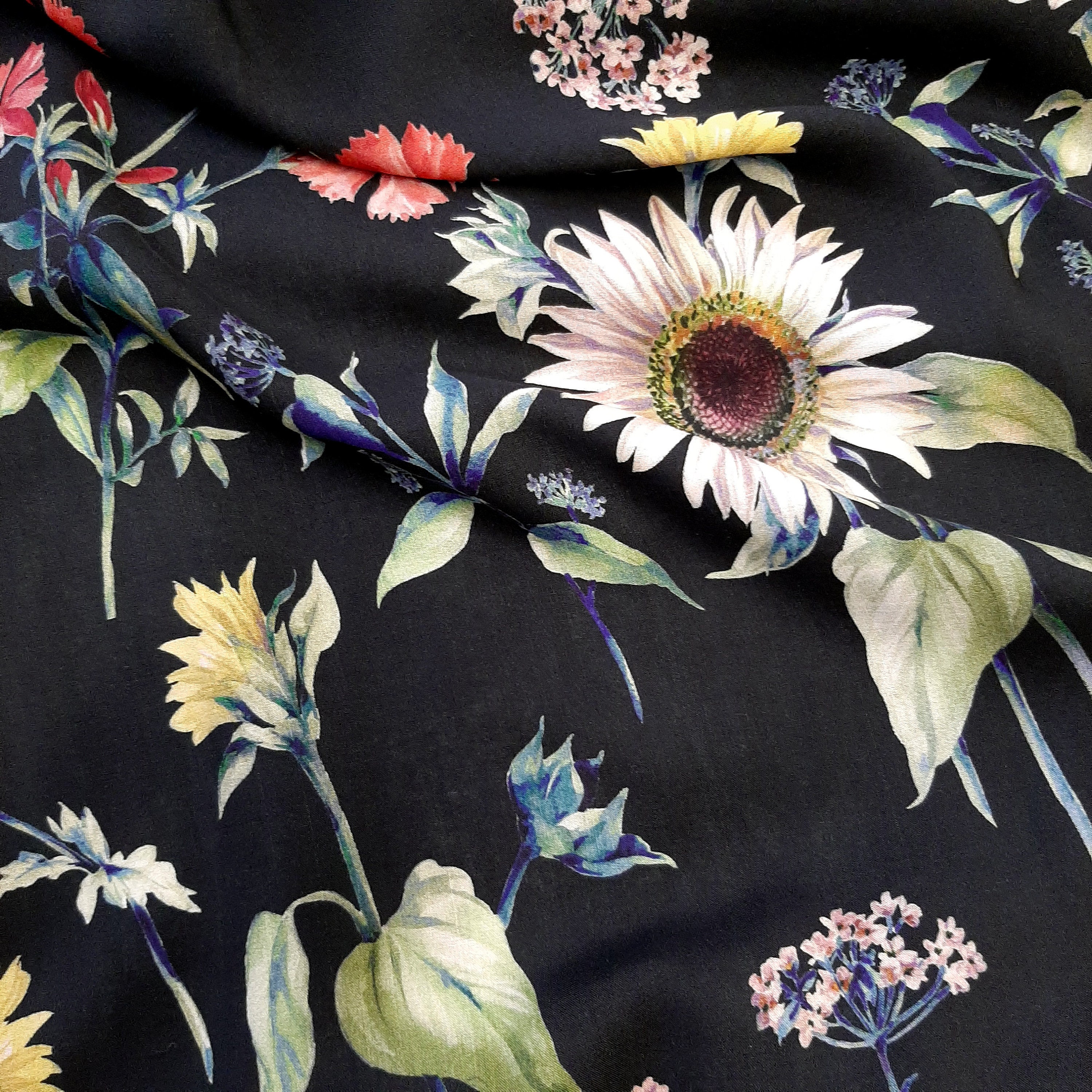 Floral Viscose Fabric, Digital print floral rayon fabric, Botanical