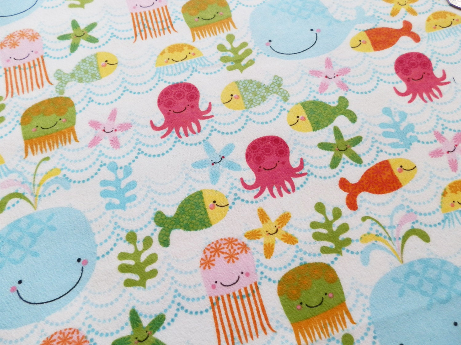 Riley Blake fabric, sea creature fabric, cotton fleece, ocean fabric ...