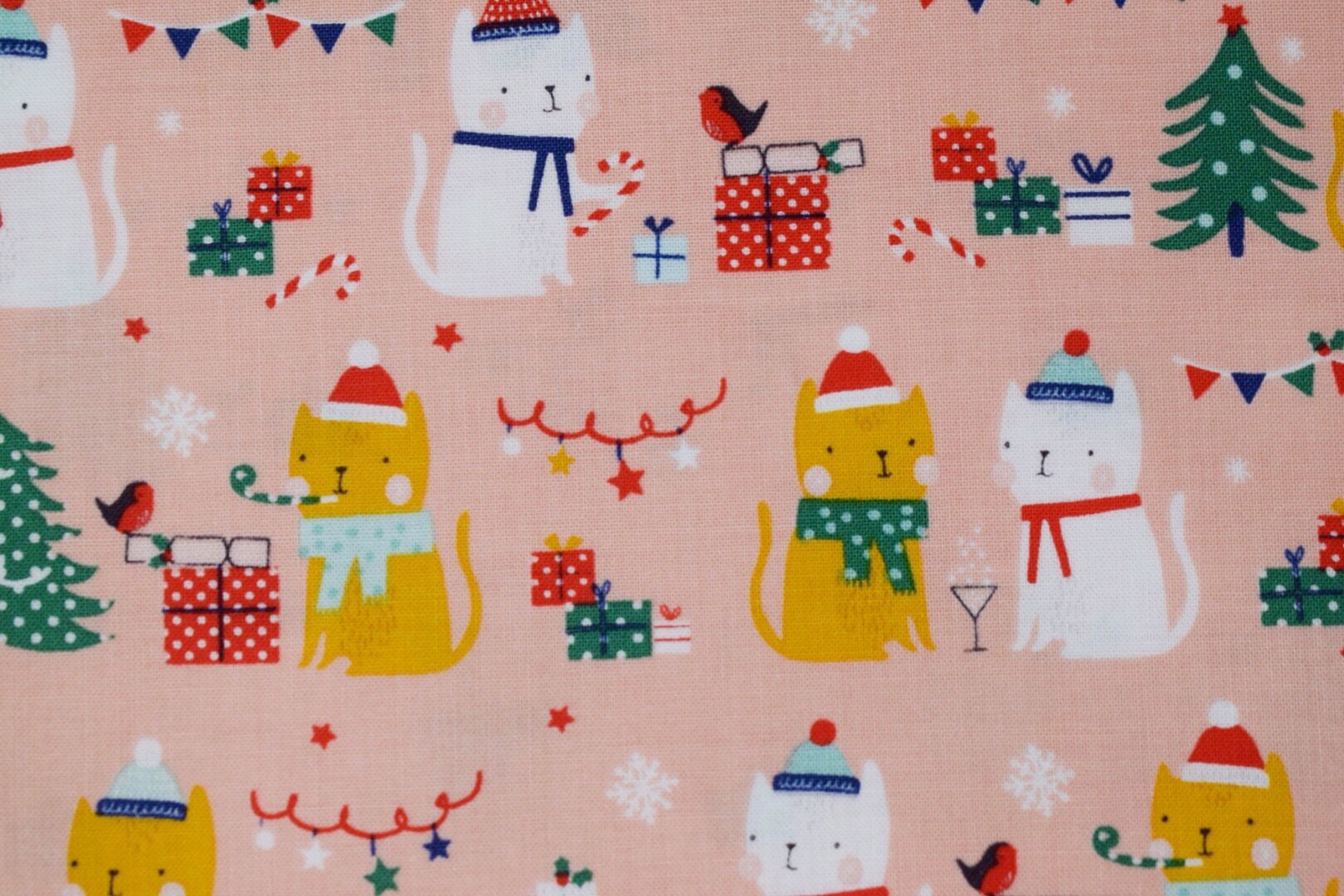 Christmas cat fabric Dashwood festive friends fabric by the metre