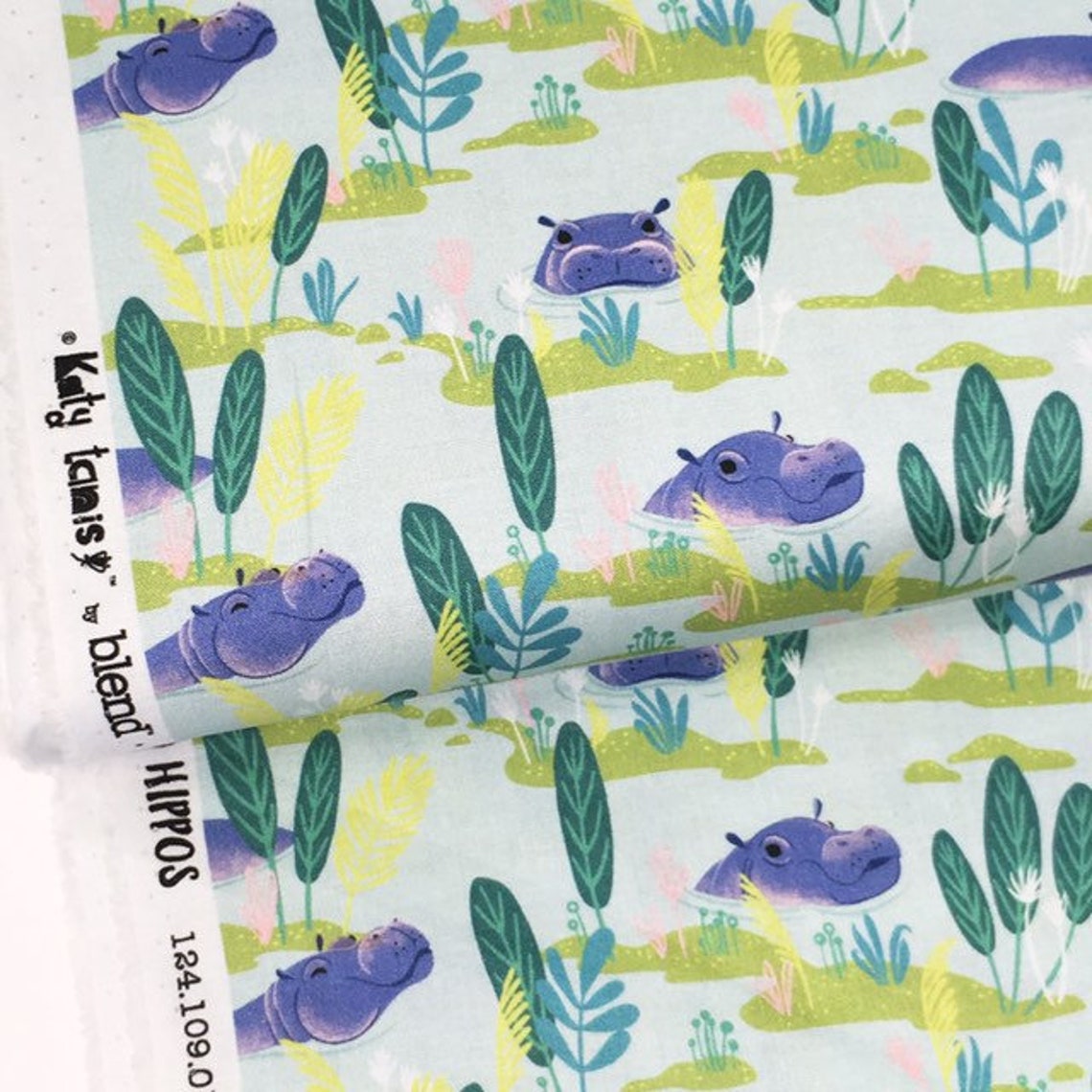 Novelty Quilting fabric Hippo Cotton Fabric Aqua Congo Etsy