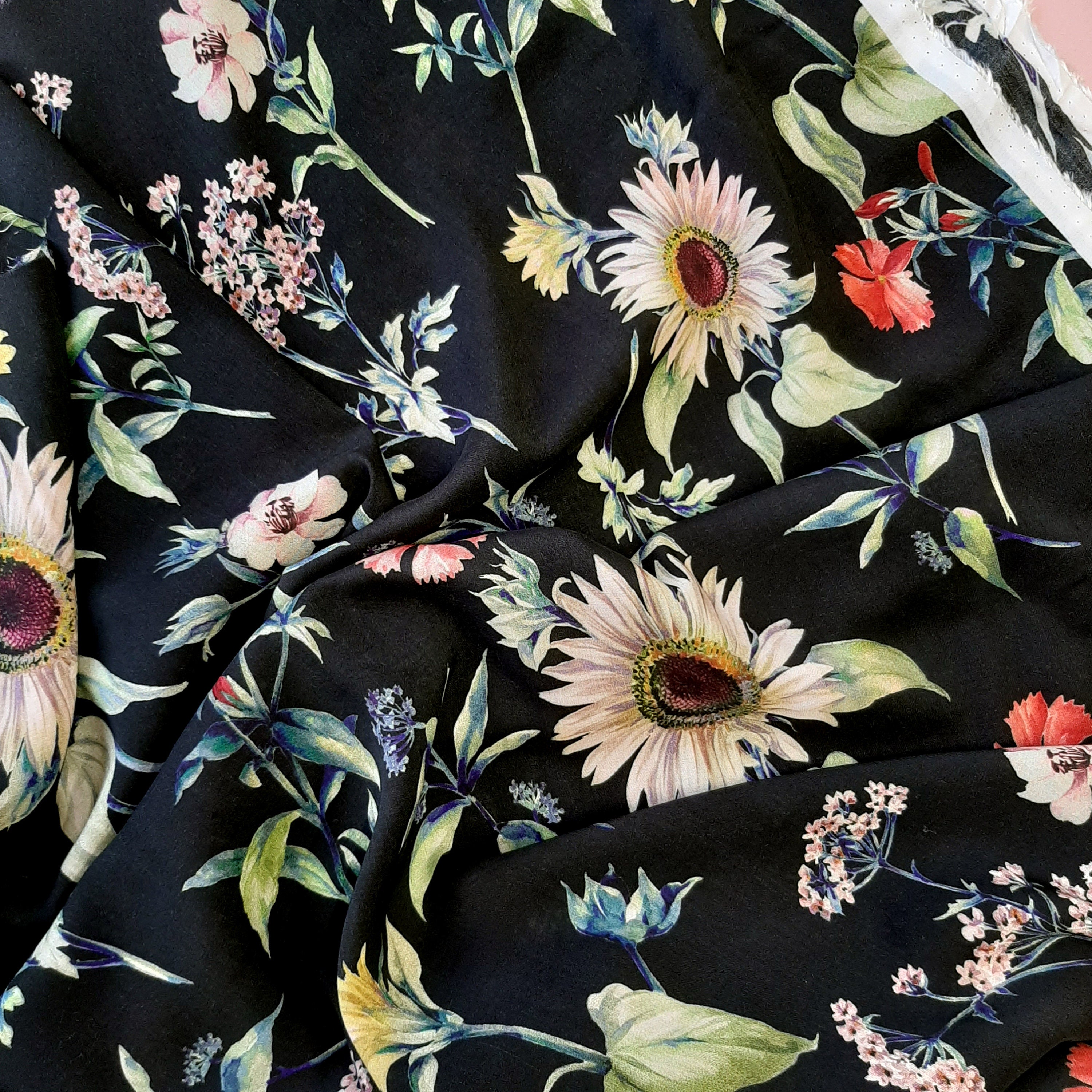 Floral Viscose Fabric, Digital print floral rayon fabric, Botanical