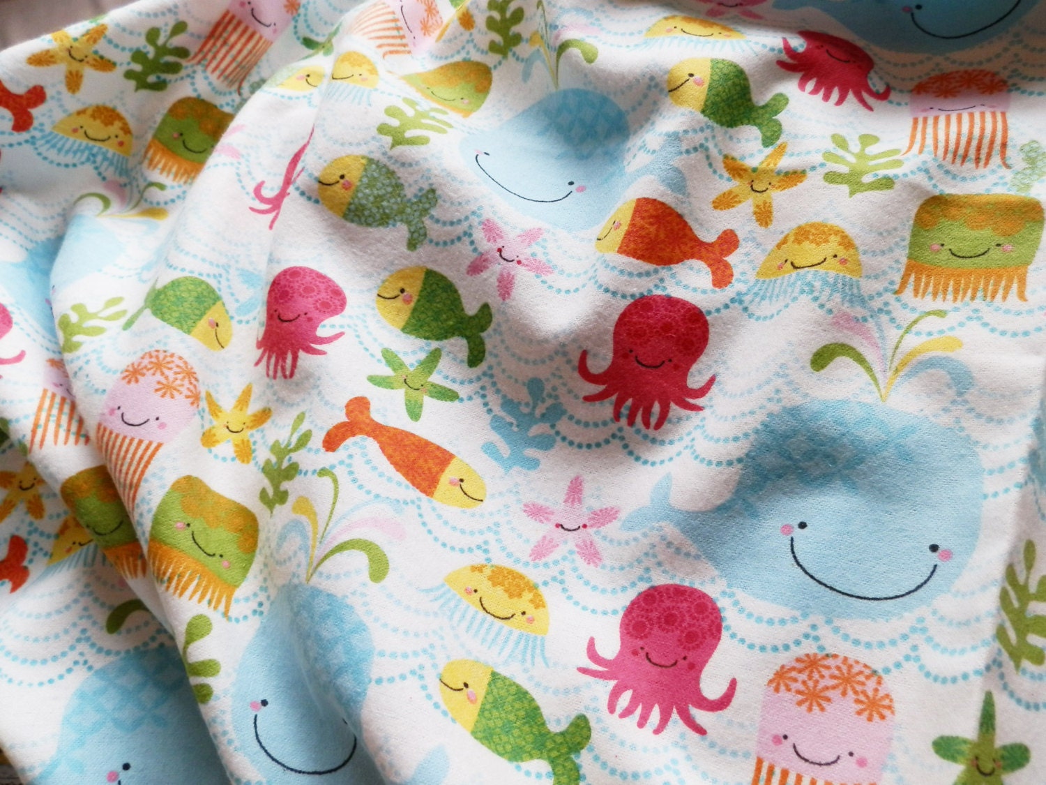 Riley Blake fabric, sea creature fabric, cotton fleece, ocean fabric