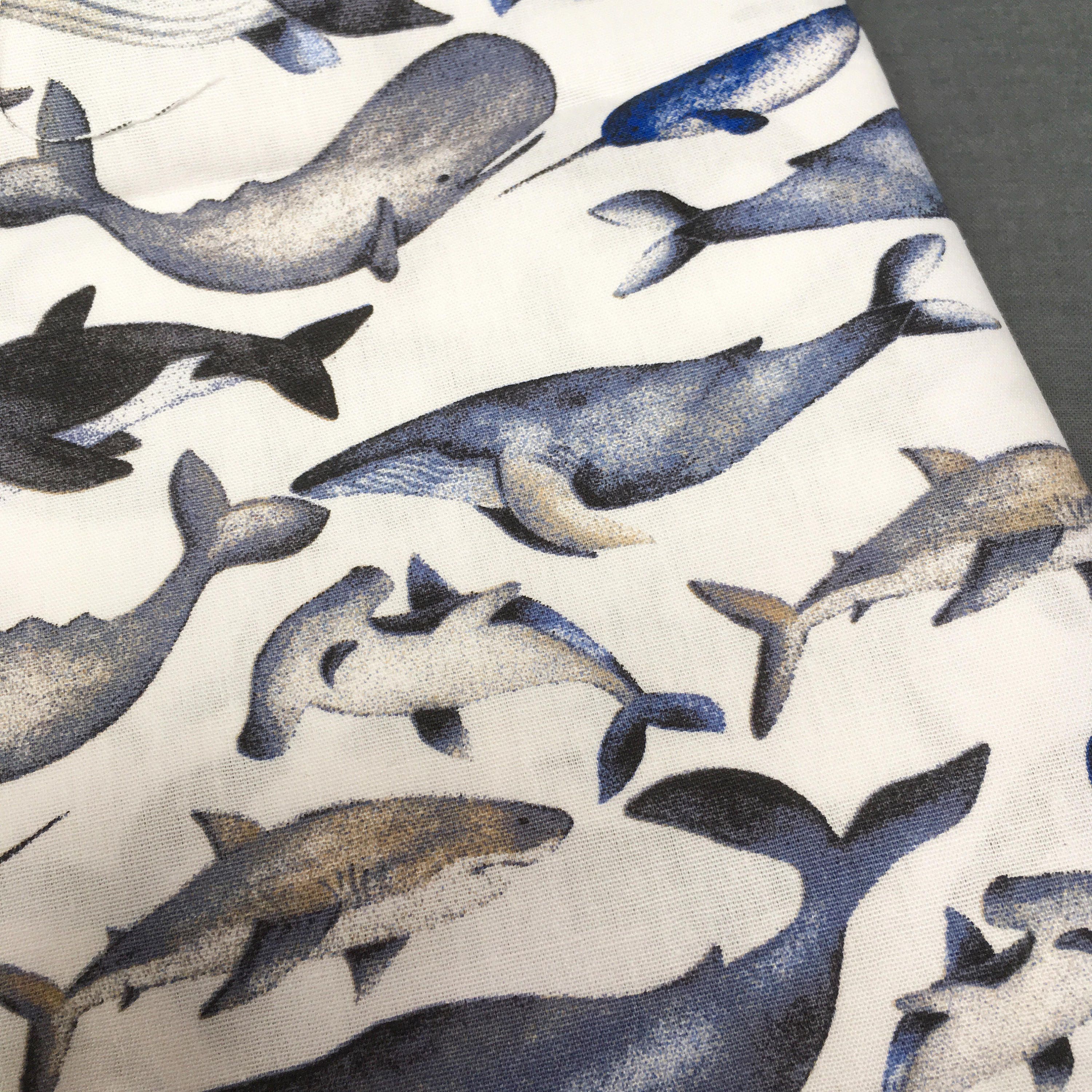 Whale print cotton, shark print cotton, hammerhead shark, Studio Jepson