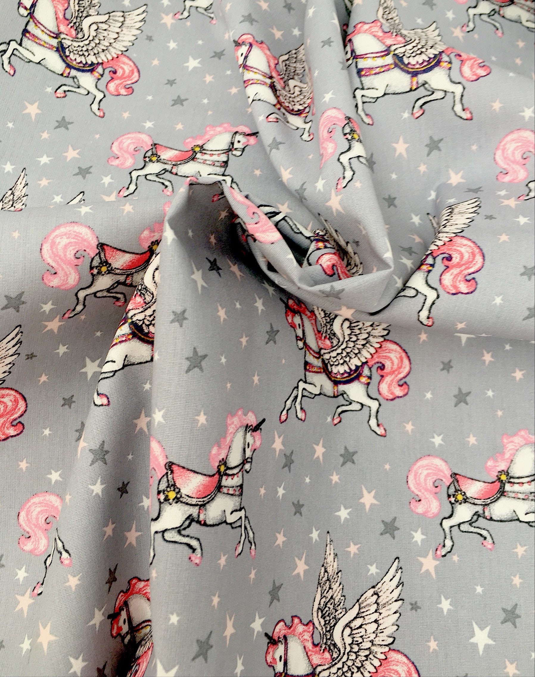Pegasus unicorn printed fabric Unicorn fabric by the metre Fabric