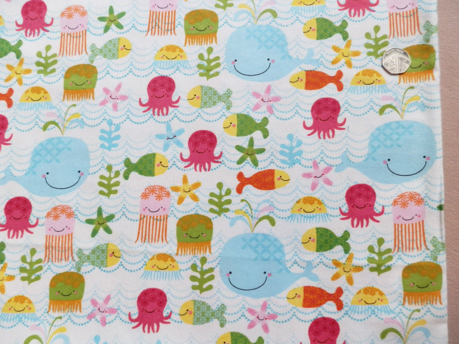 Riley Blake fabric, sea creature fabric, cotton fleece, ocean fabric, fabric by the yard