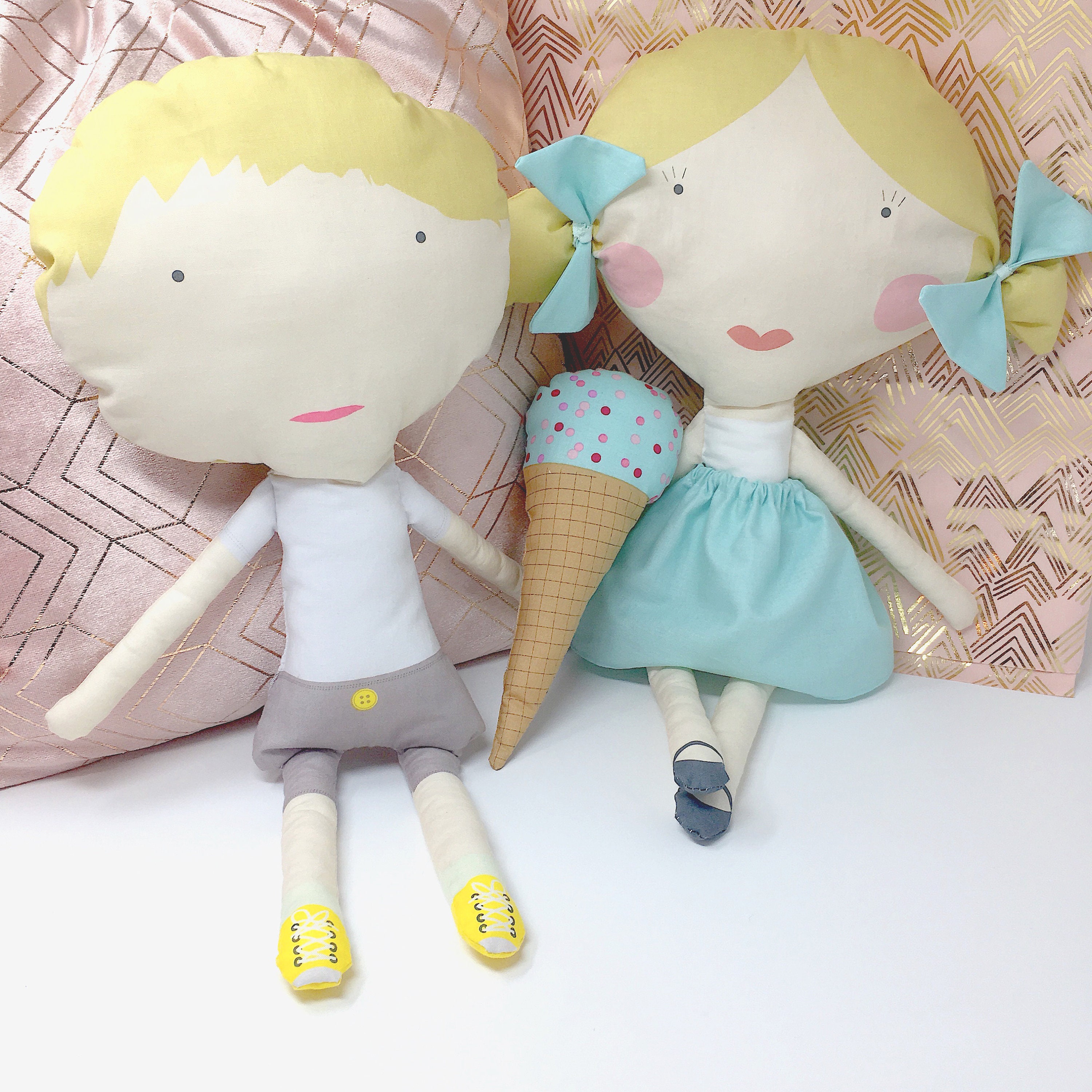 Vintage Fabric Rag Doll Panel Sewing Craft 60s Stuffed Doll Craft