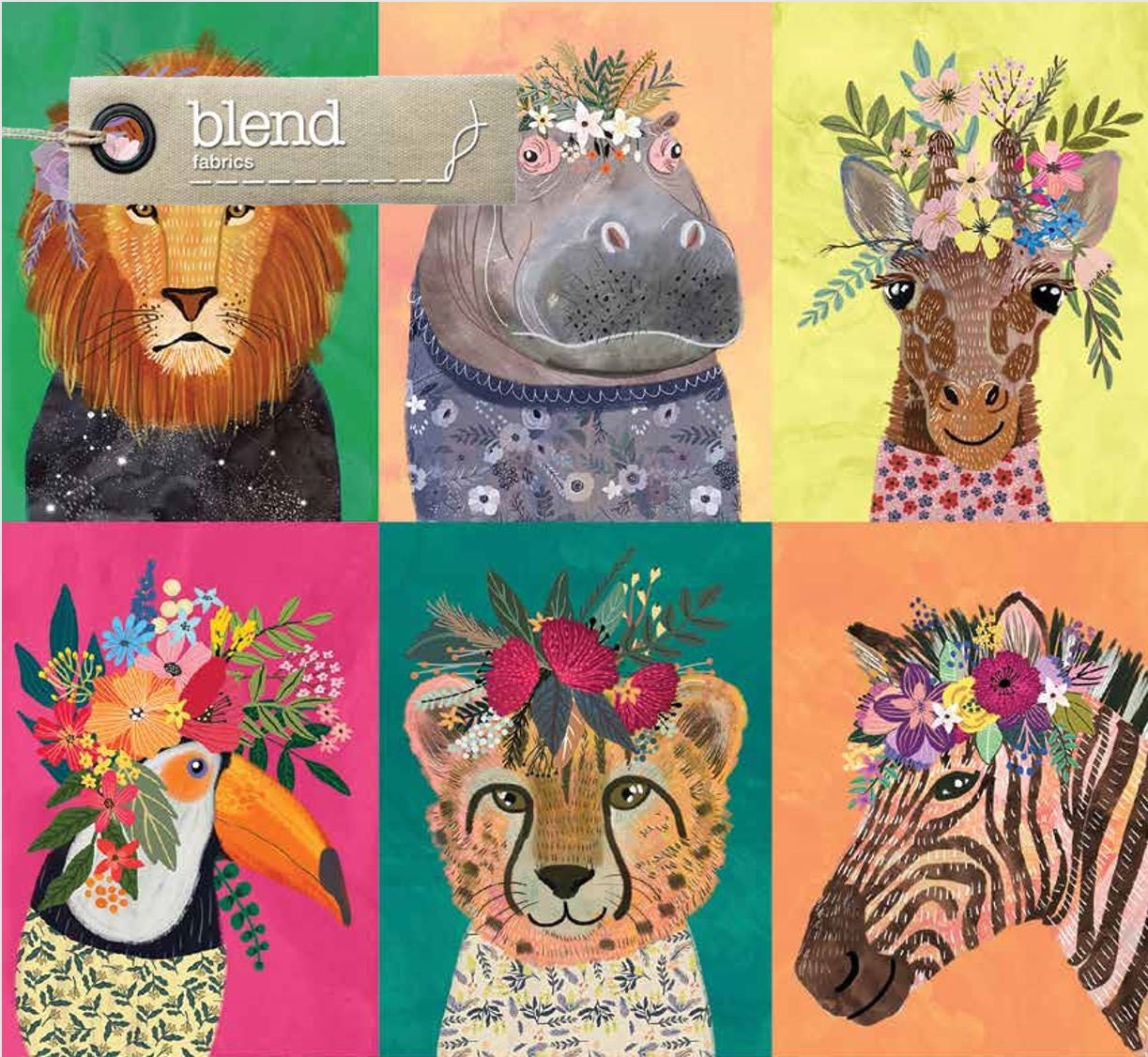 Quilt panels Wildflowers painted jungle animal printed cotton fabric Blend junglemania