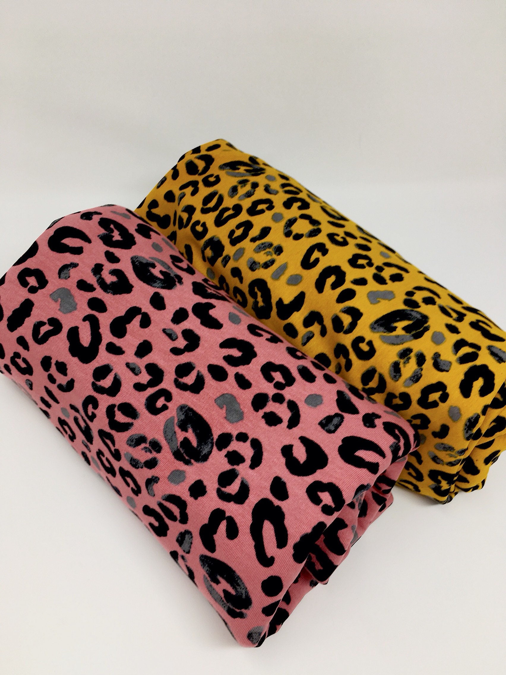 Mustard leopard print jersey sweatshirt fabric Animal print