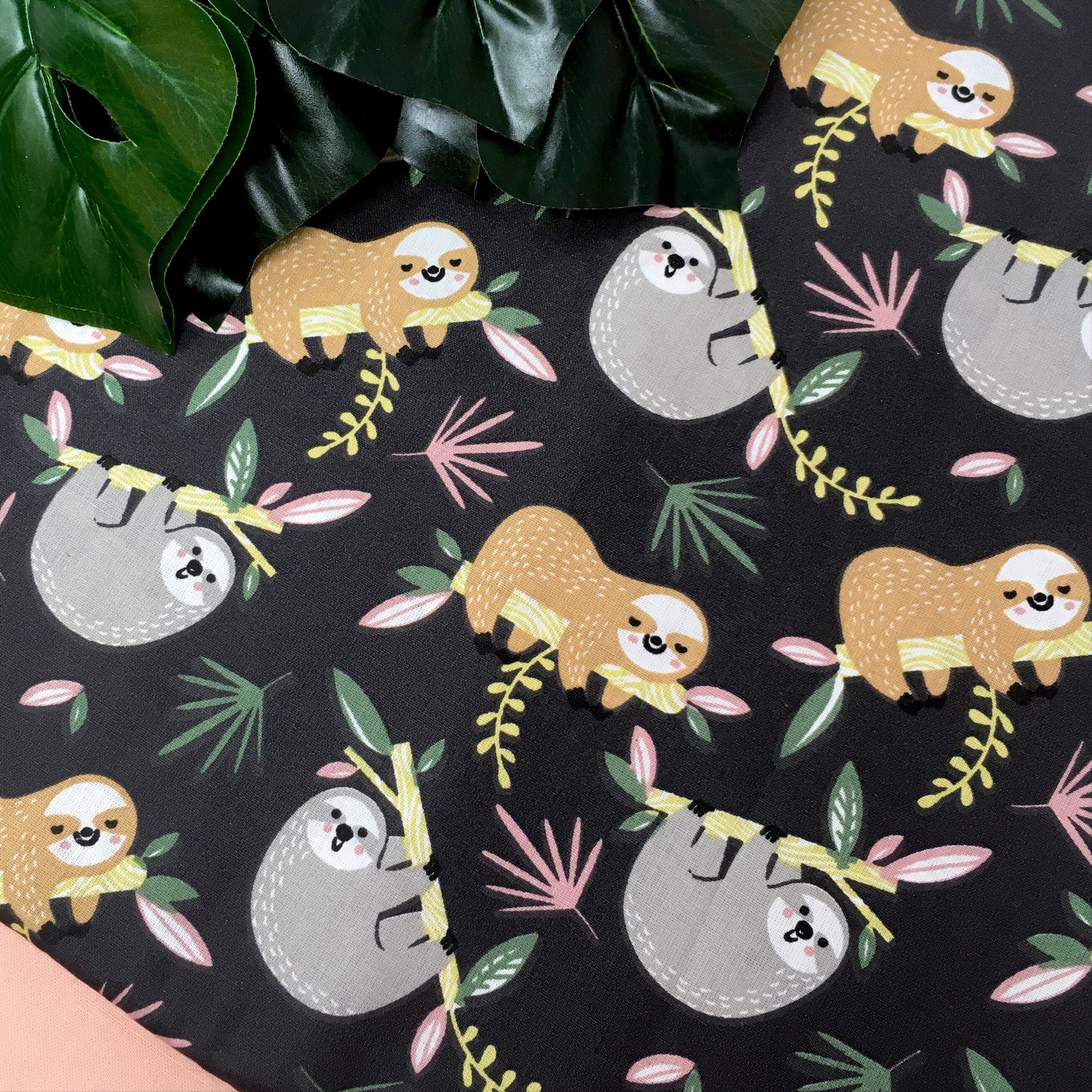 Sloth Cotton Fabric- Sloth Novelty Printed Fabric - Woven cotton - LAST