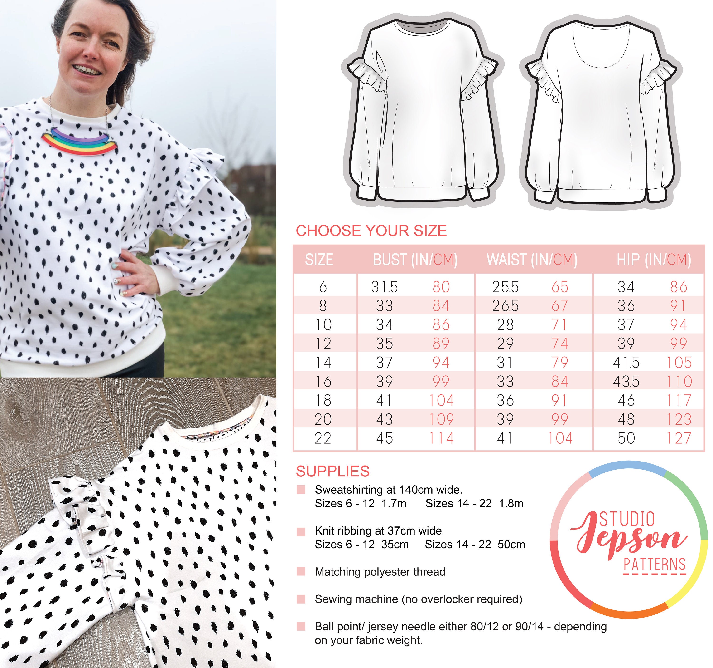 Ladies ruffle jumper sewing pattern, Studio Jepson Patterns Wow jumper