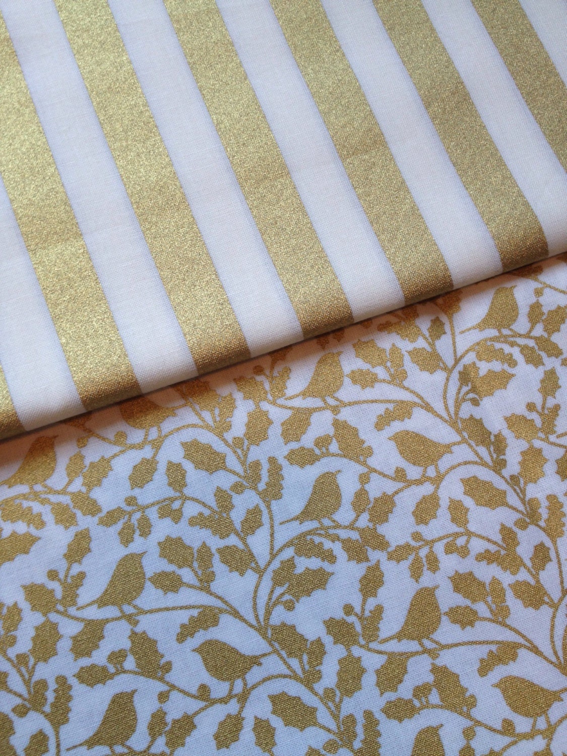 Gold fabric, Christmas fabric, stripe fabric, gold foil fabric