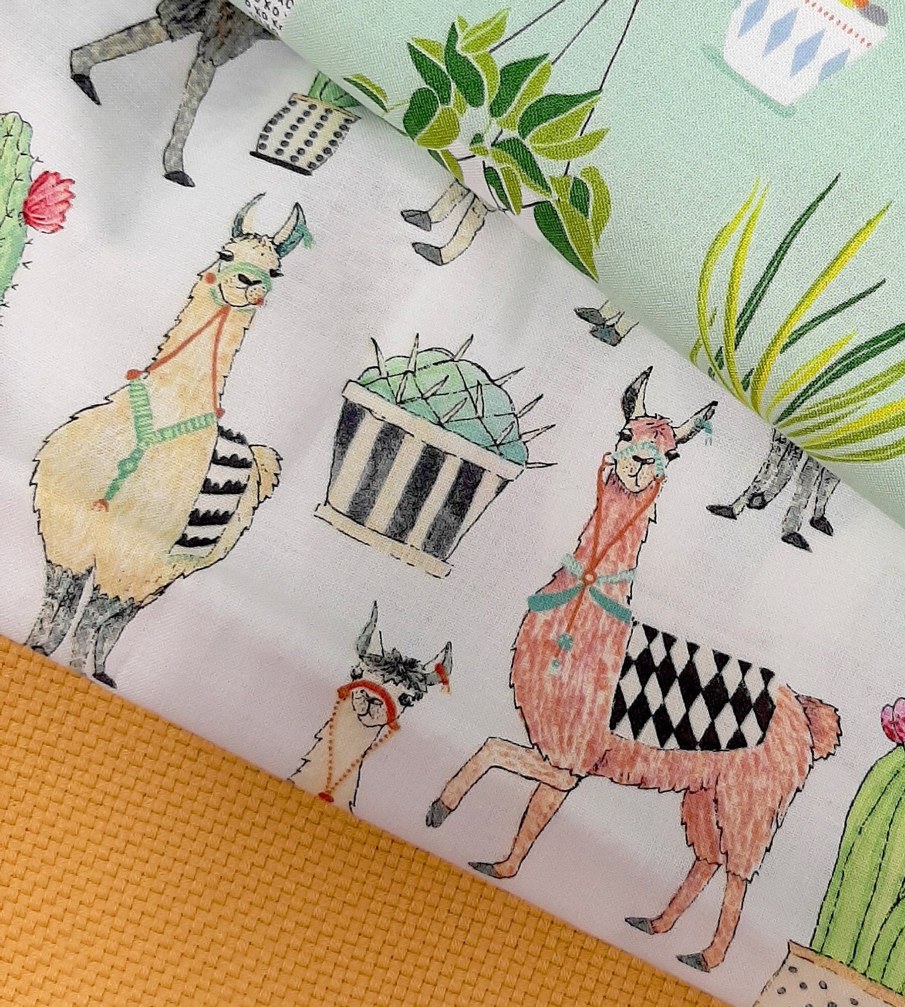 Michael miller fabric, lovely llamas, llama print cotton, llama fabric