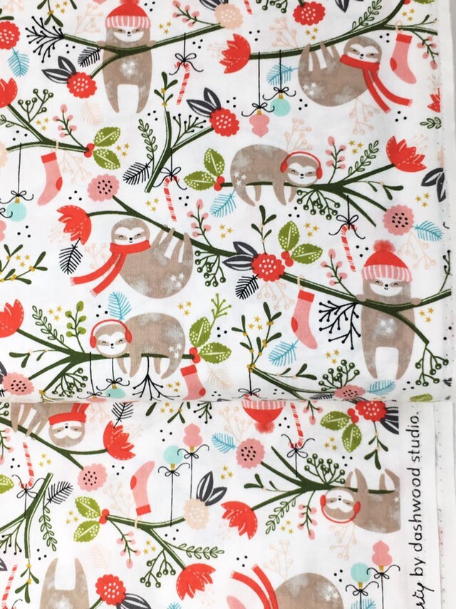 LAST PIECE LEFT Sloth Fabric By The Metre Christmas Holiday Fabric