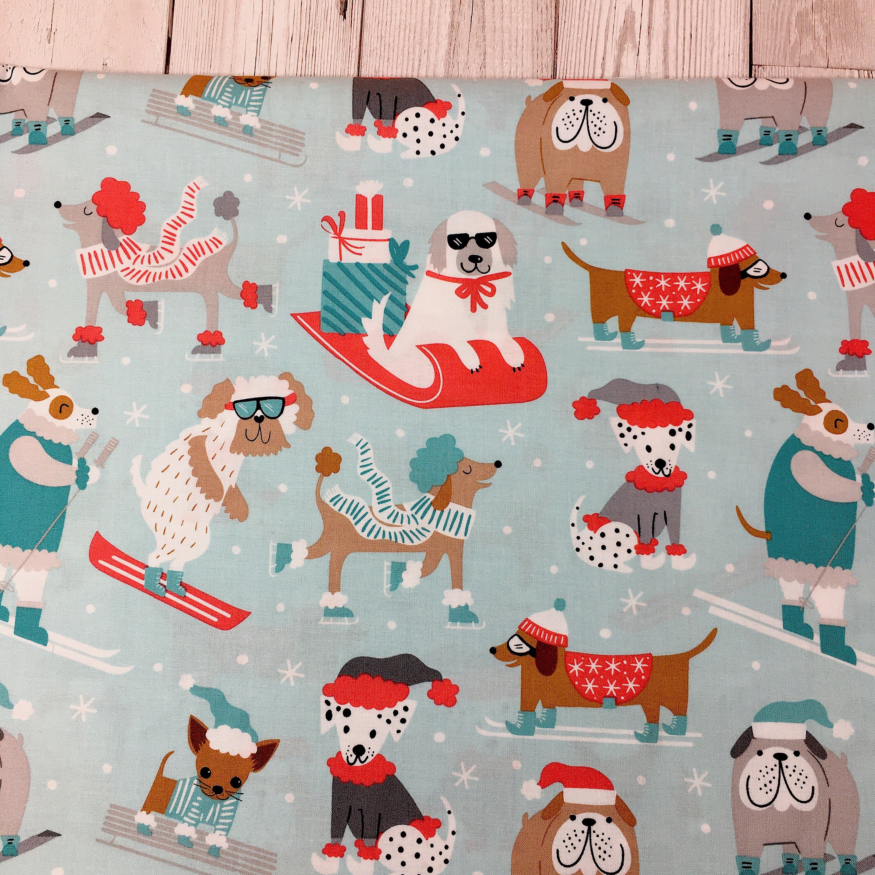 Blend Christmas dog fabric I Blend snowlandia printed cotton I