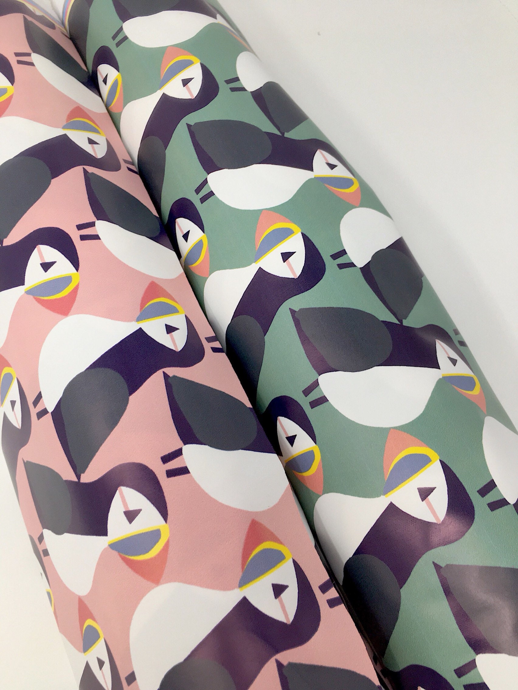 Puffin Raincoat fabric Green Puffin waterproof fabric for raincoats