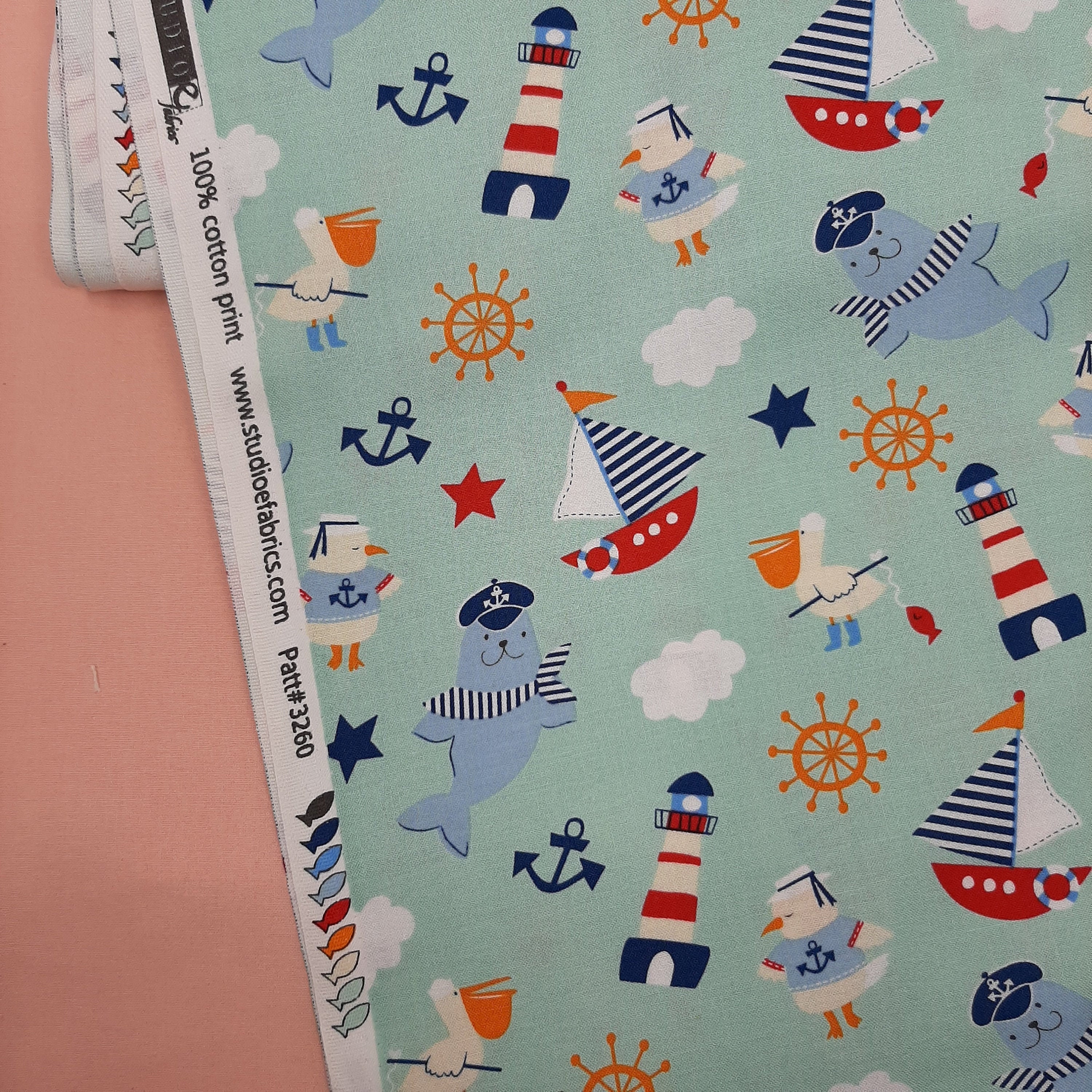 Nautical quilting fabric Studio E Ahoy matey printed cotton