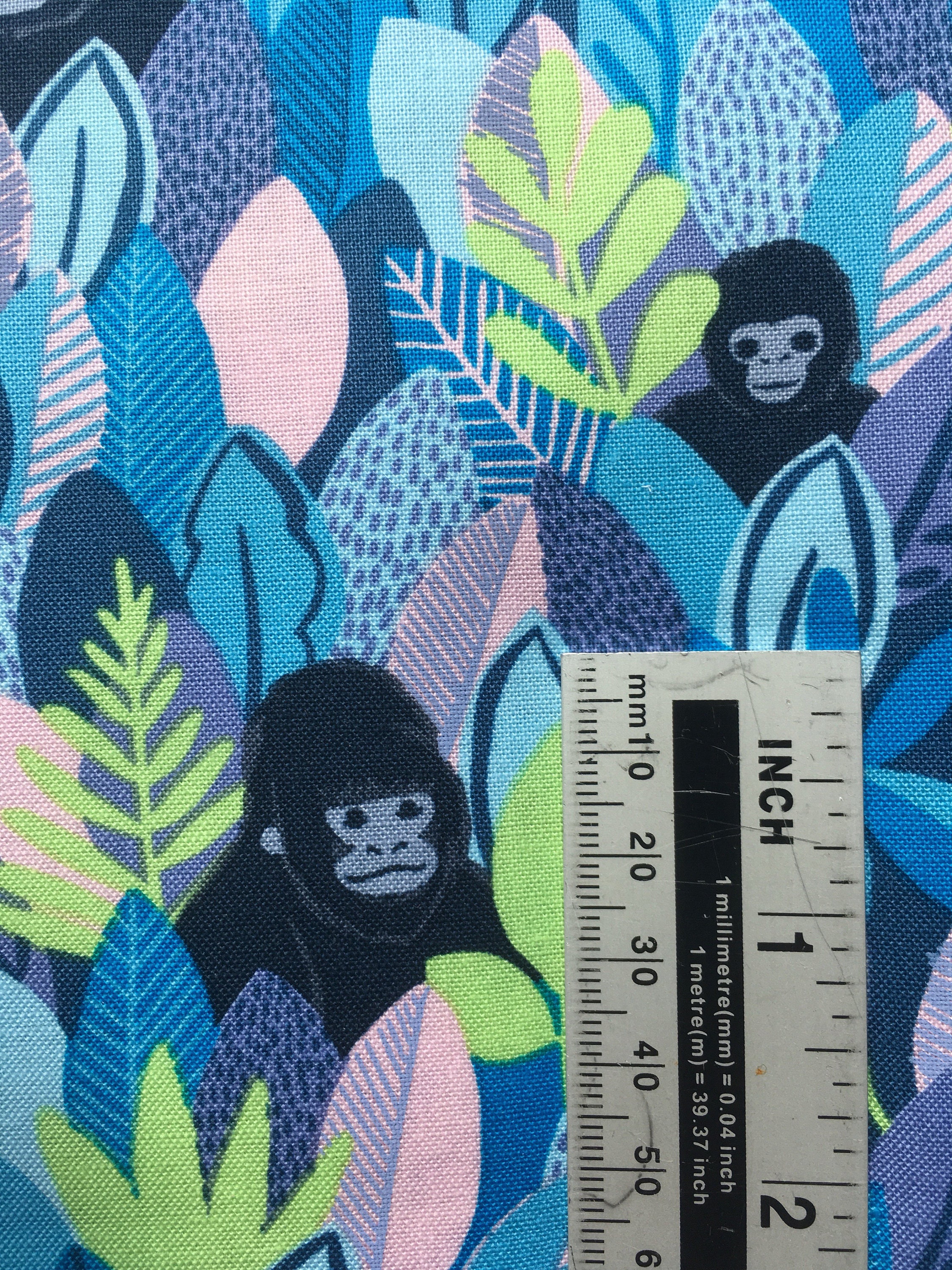 Gorilla printed cotton fabric by the metre Jungle print quilting