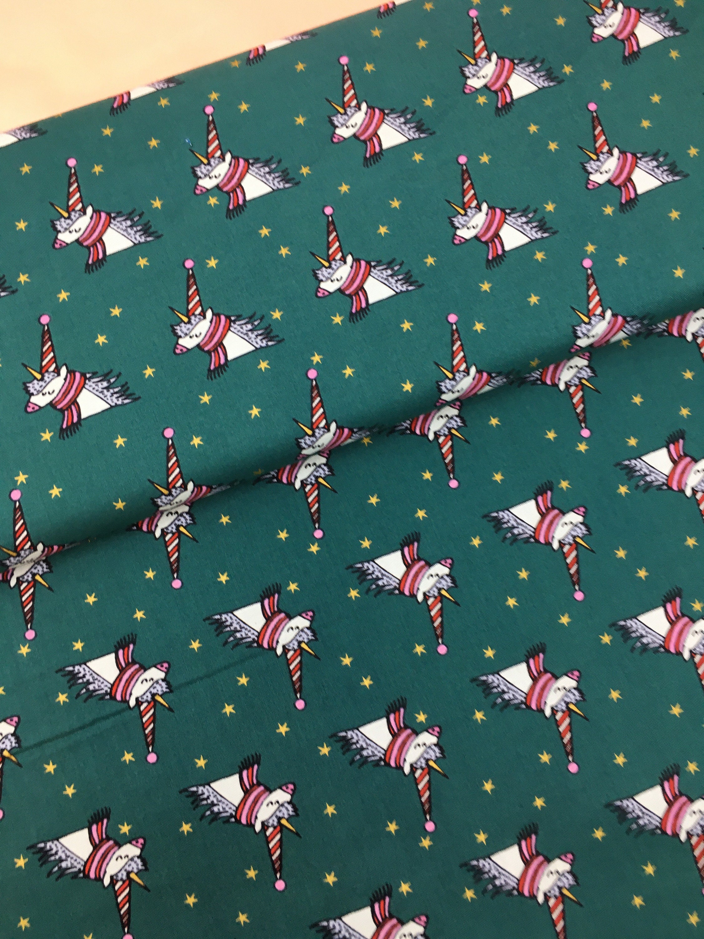 Christmas Fabric UK, Unicorn Christmas Cotton Fabric, Rico Design Unicorn Quilting Cotton
