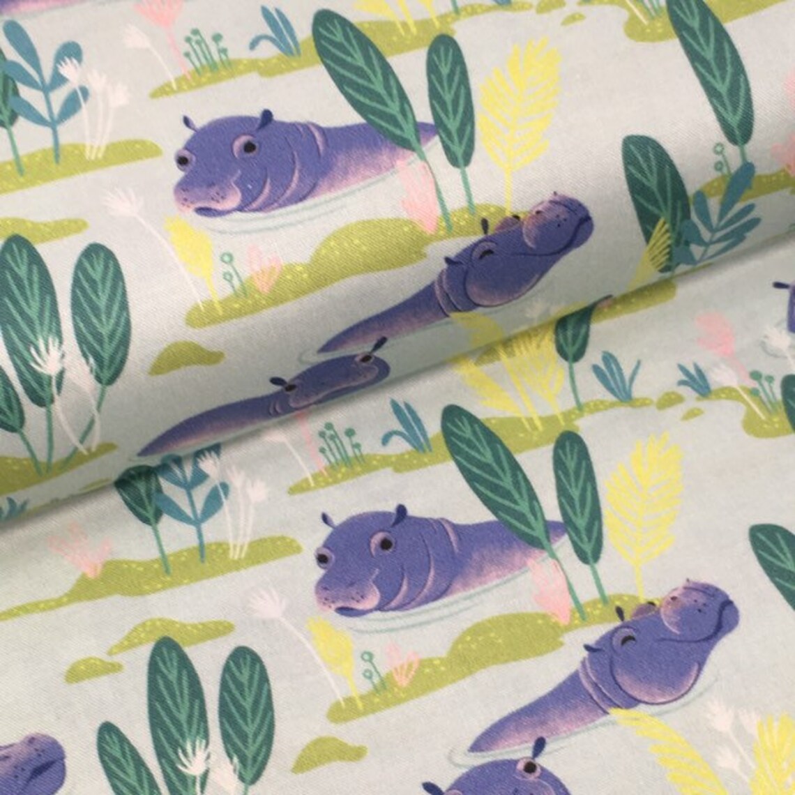 Novelty Quilting fabric Hippo Cotton Fabric Aqua Congo Etsy
