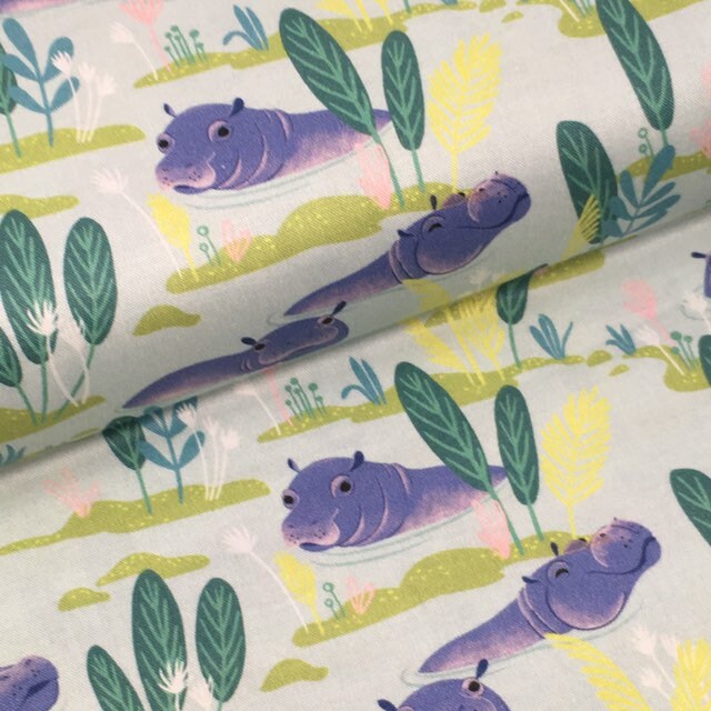 Novelty Quilting fabric - Hippo Cotton Fabric - Aqua Congo River