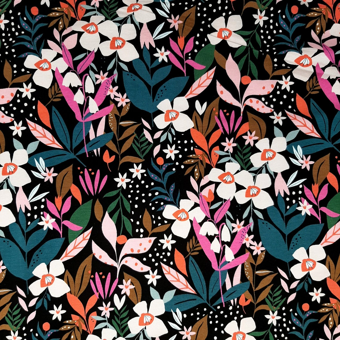 Floral jersey fabric by the yard Cotton lycra jersey knit | Etsy