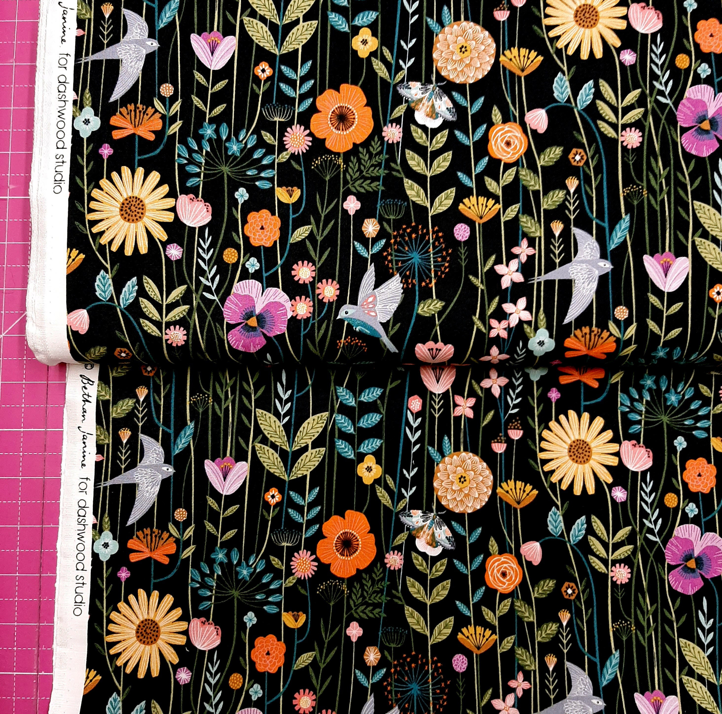 Dashwood Studios Bird quilting cotton, Floral quilters patchwork fabric