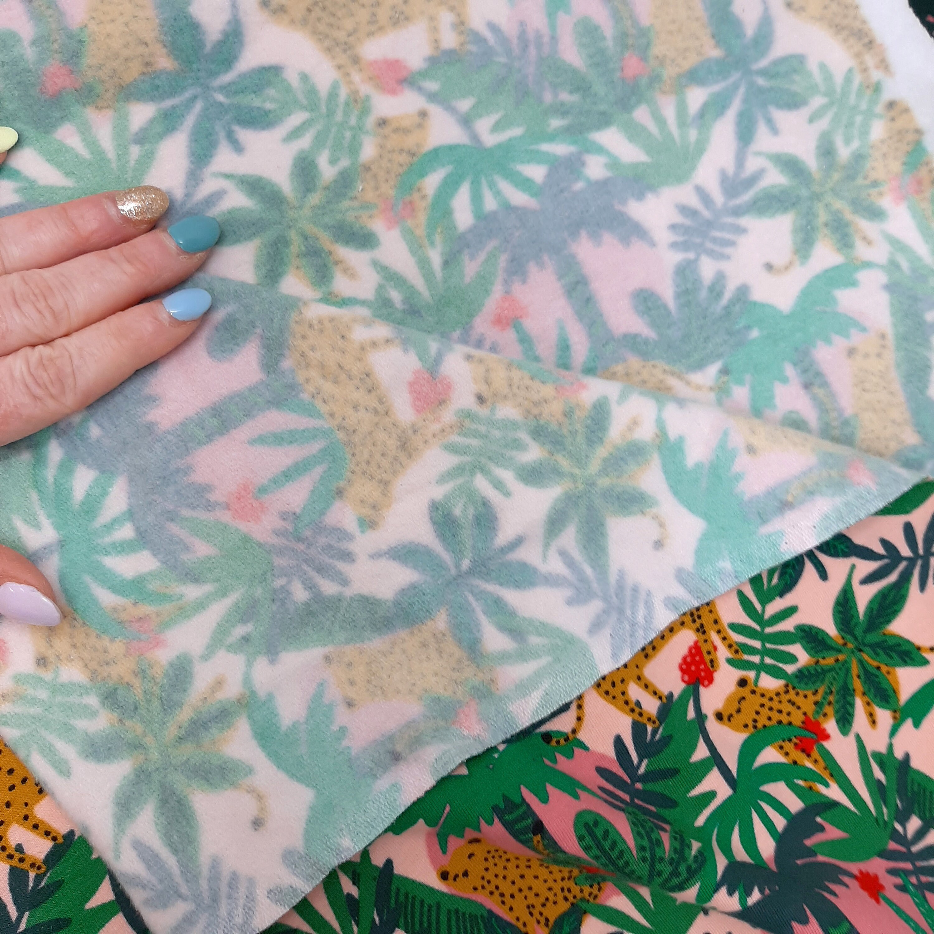 Organic leopard print jersey sweatshirt fabric GOTS Animal print