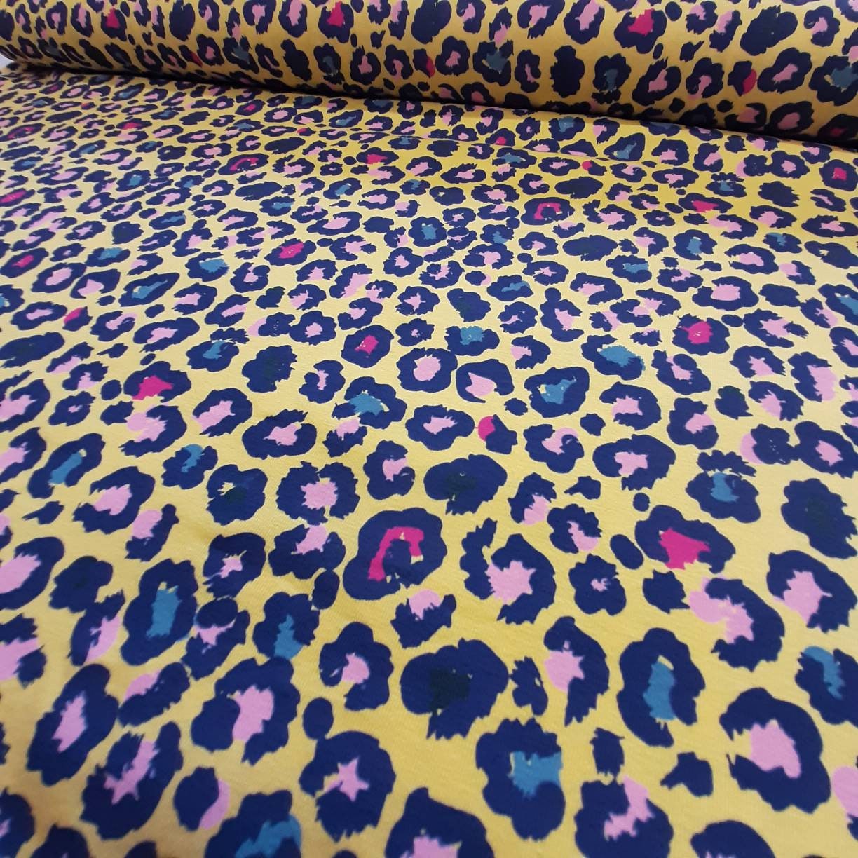 Leopard yellow jersey knit fabric Stretch jersey fabric by half metre