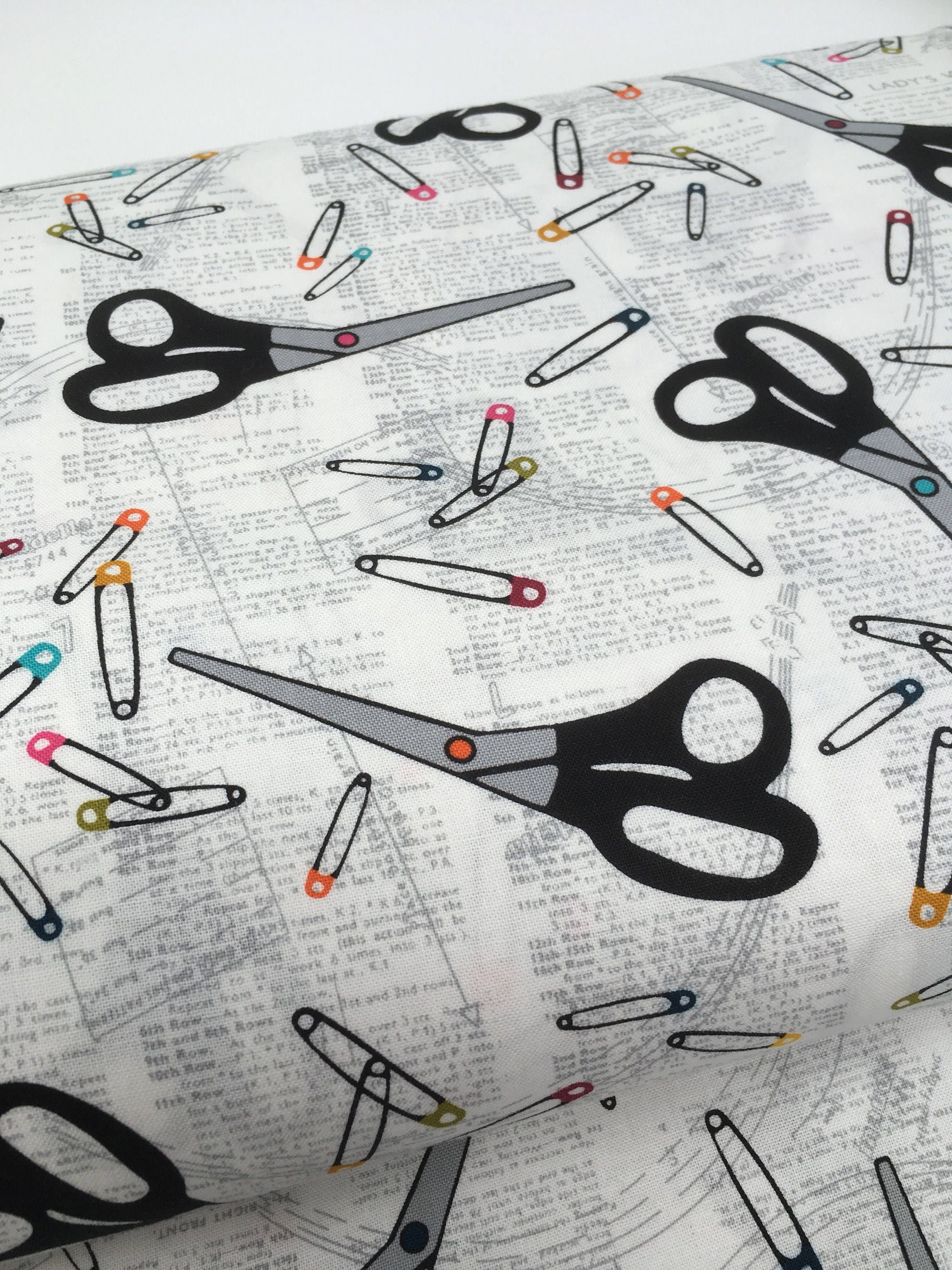 Sewing themed fabric Scissors printed cotton Sewing notion cotton