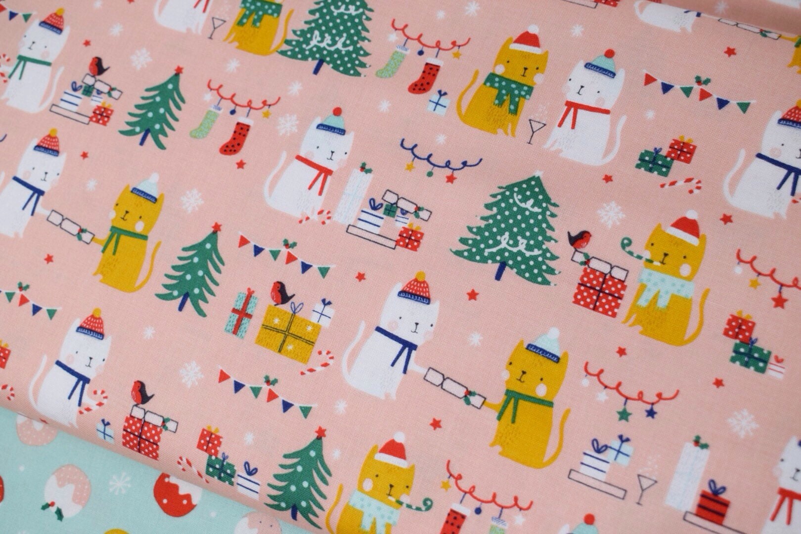 Christmas cat fabric Dashwood festive friends fabric by the metre