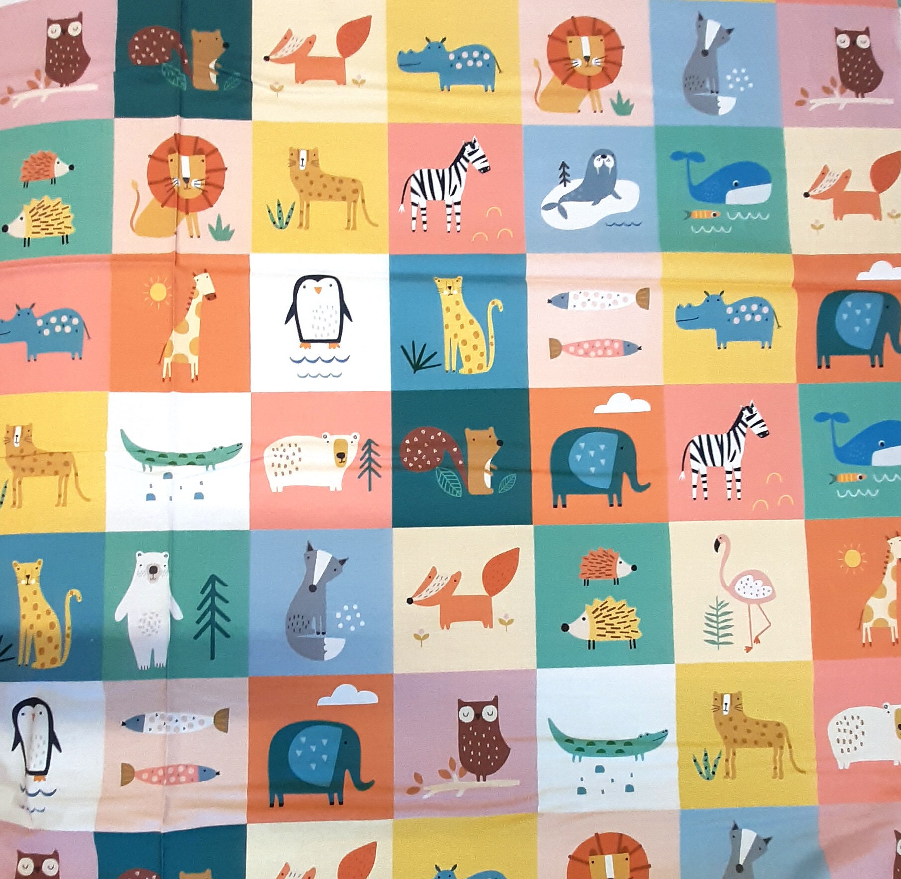 Animal Quilt Panels, Animal cheater quilt fabric, Squares quilting fabric by Sally Payne for