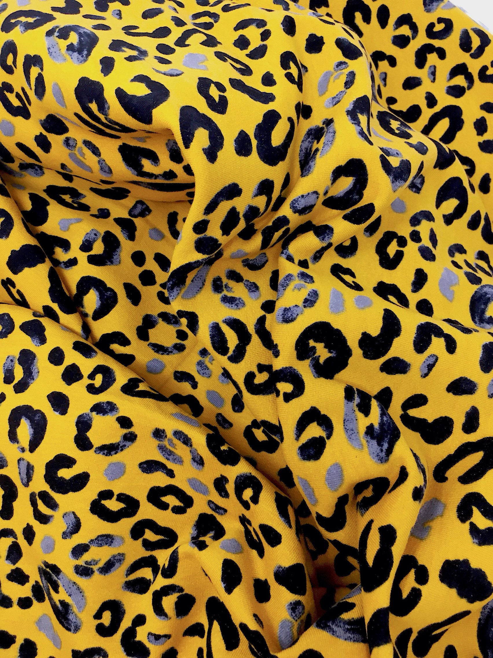 Mustard leopard print jersey sweatshirt fabric Animal print