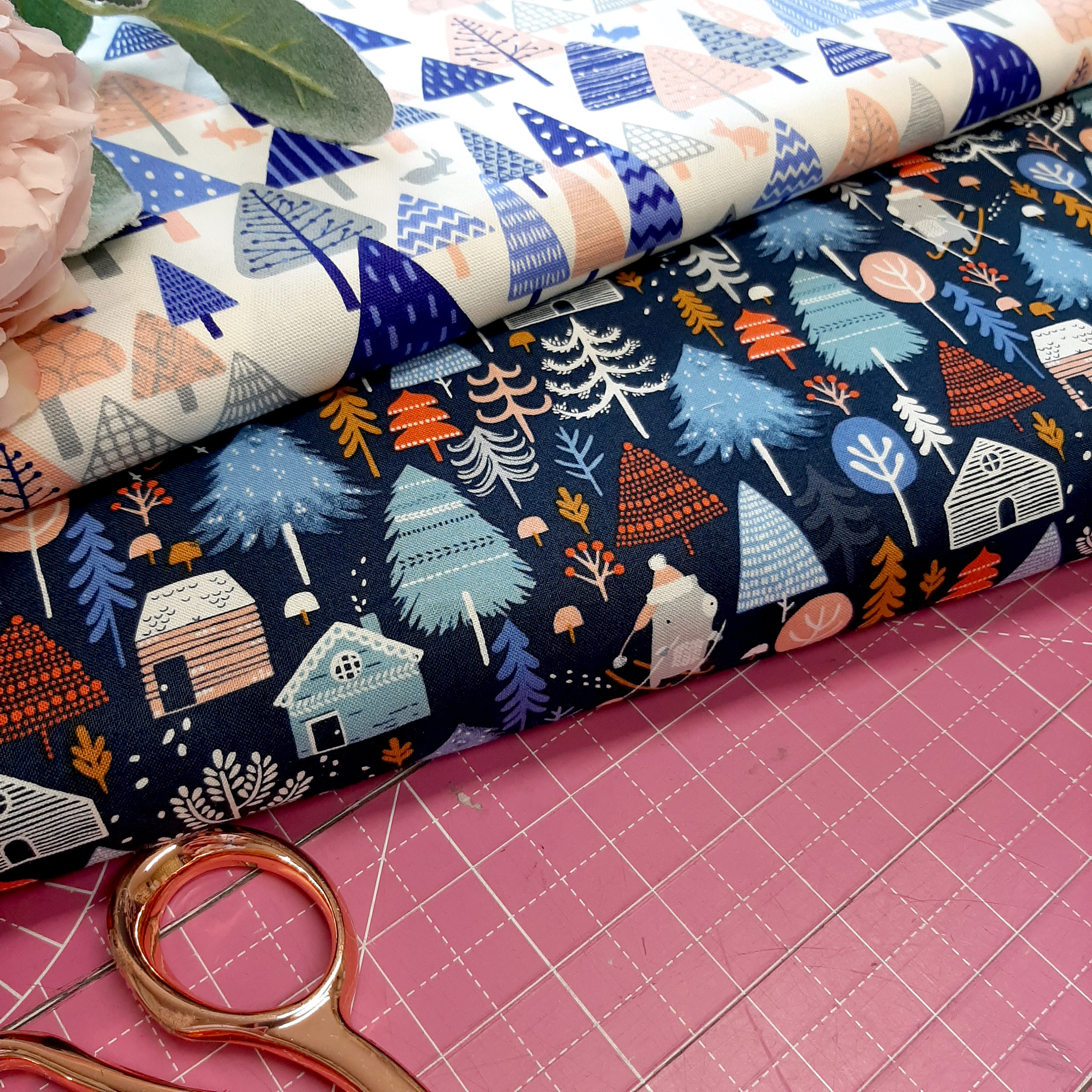 Christmas fabric by Dashwood studios, Christmas cotton fabric, Snow