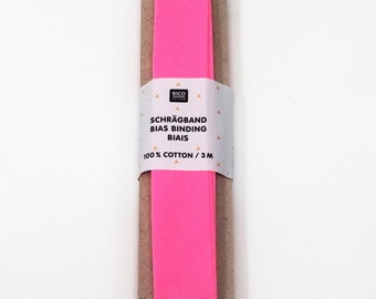 Neon Pink Cotton 2cm Bias Binding Cucito Trim - Rico Design Florescent Pink Bias Binding Nastro