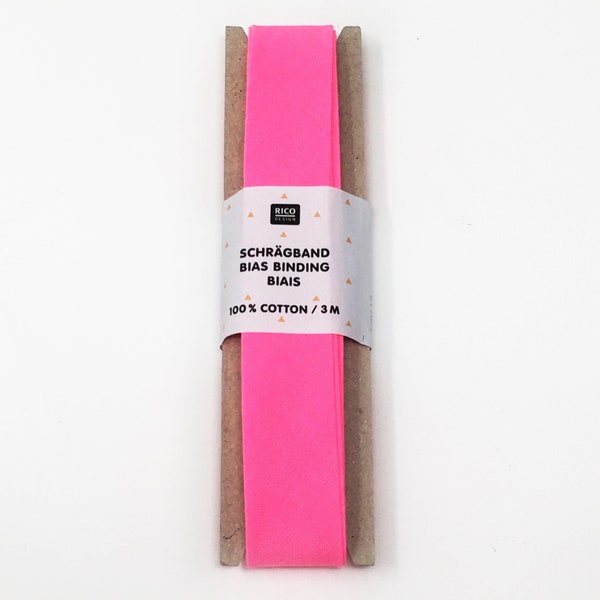 Neon Pink Cotton 2cm Bias Binding Sewing Trim - Rico Design Florescent Pink Bias Binding Tape