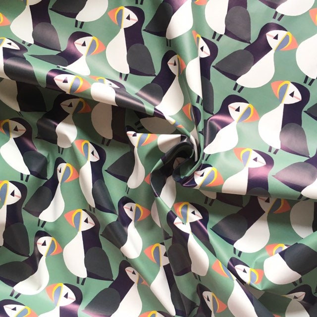 Puffin Raincoat fabric Green Puffin waterproof fabric for raincoats