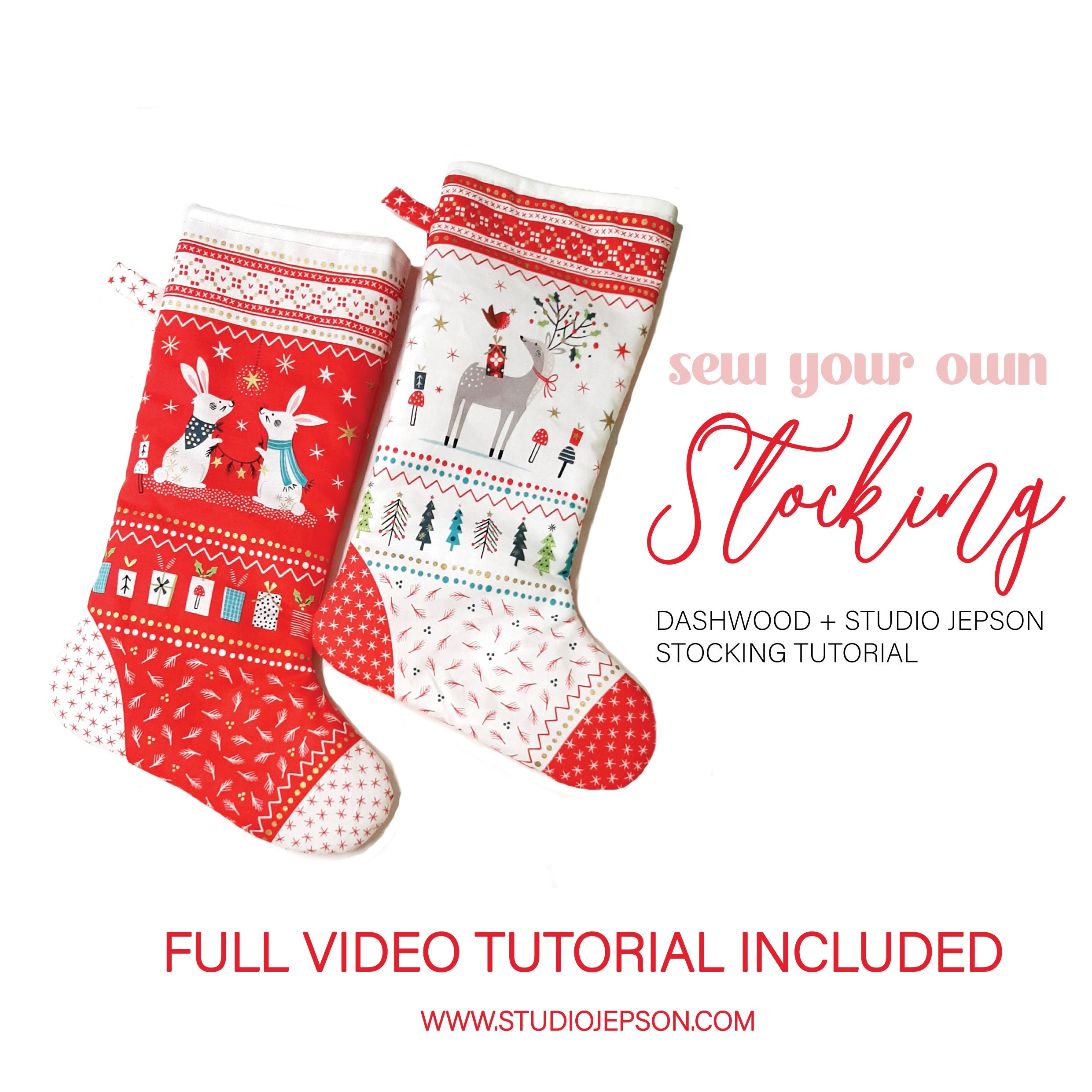 DIY stocking kit Red Christmas Stocking sewing kit Video tutorial