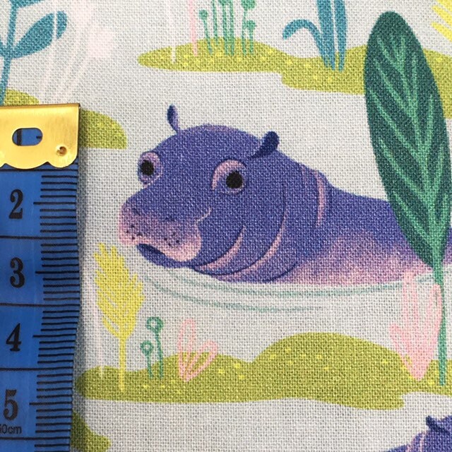 Novelty Quilting fabric, Hippo Cotton Fabric, Aqua Congo River
