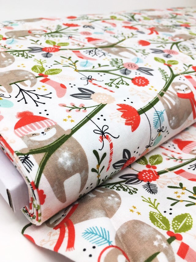 LAST PIECE LEFT Sloth Fabric By The Metre Christmas Holiday Fabric
