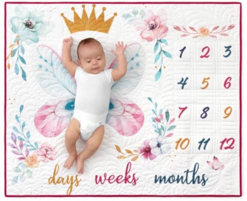 Milestone Baby blanket printed fabric panel Oh how they grow Robert