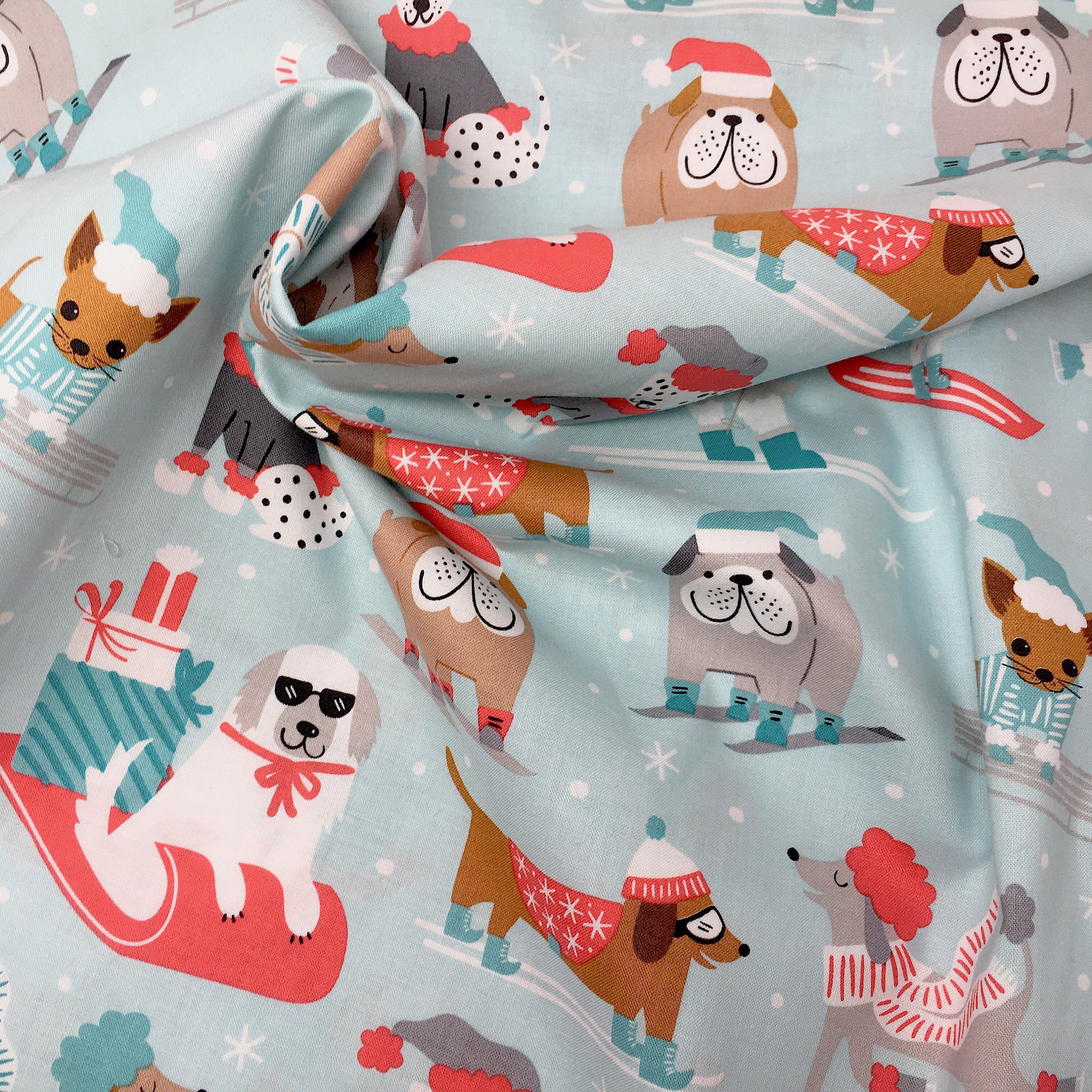 Blend Christmas dog fabric I Blend snowlandia printed cotton I