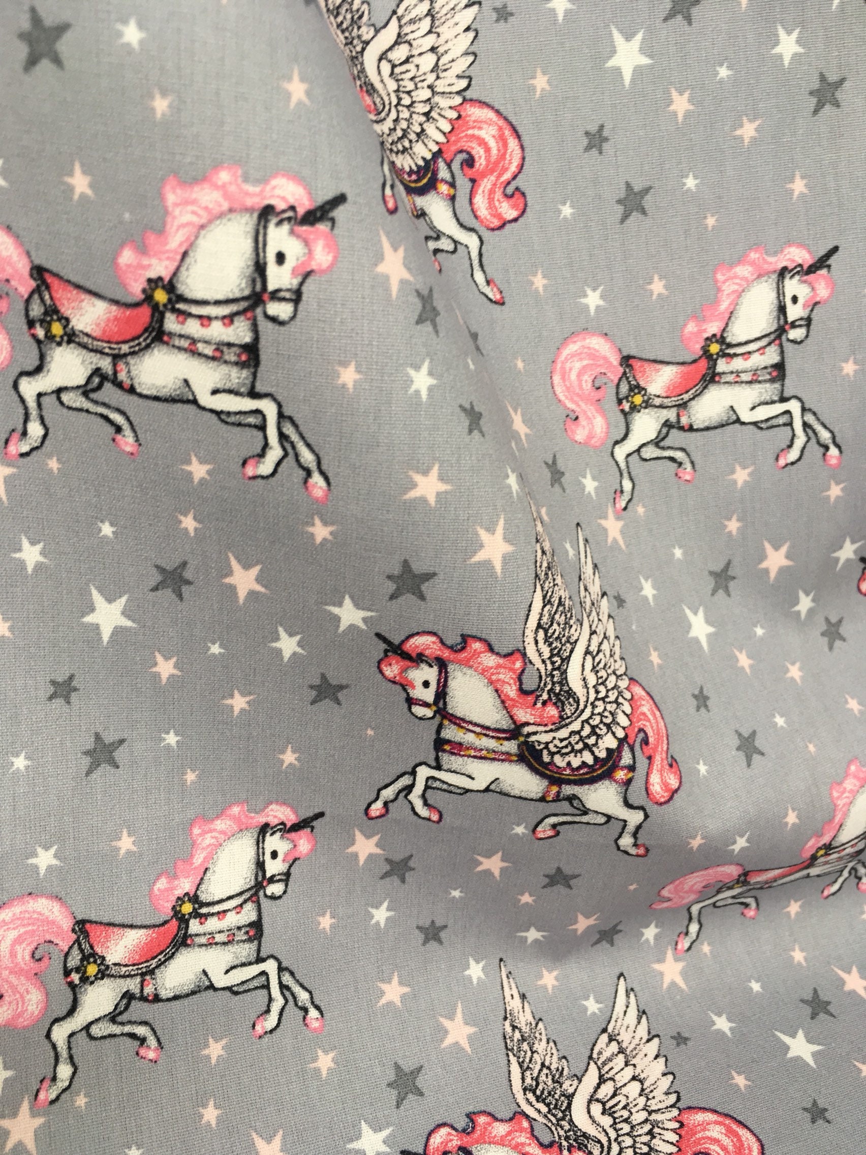 Pegasus unicorn printed fabric Unicorn fabric by the metre Fabric