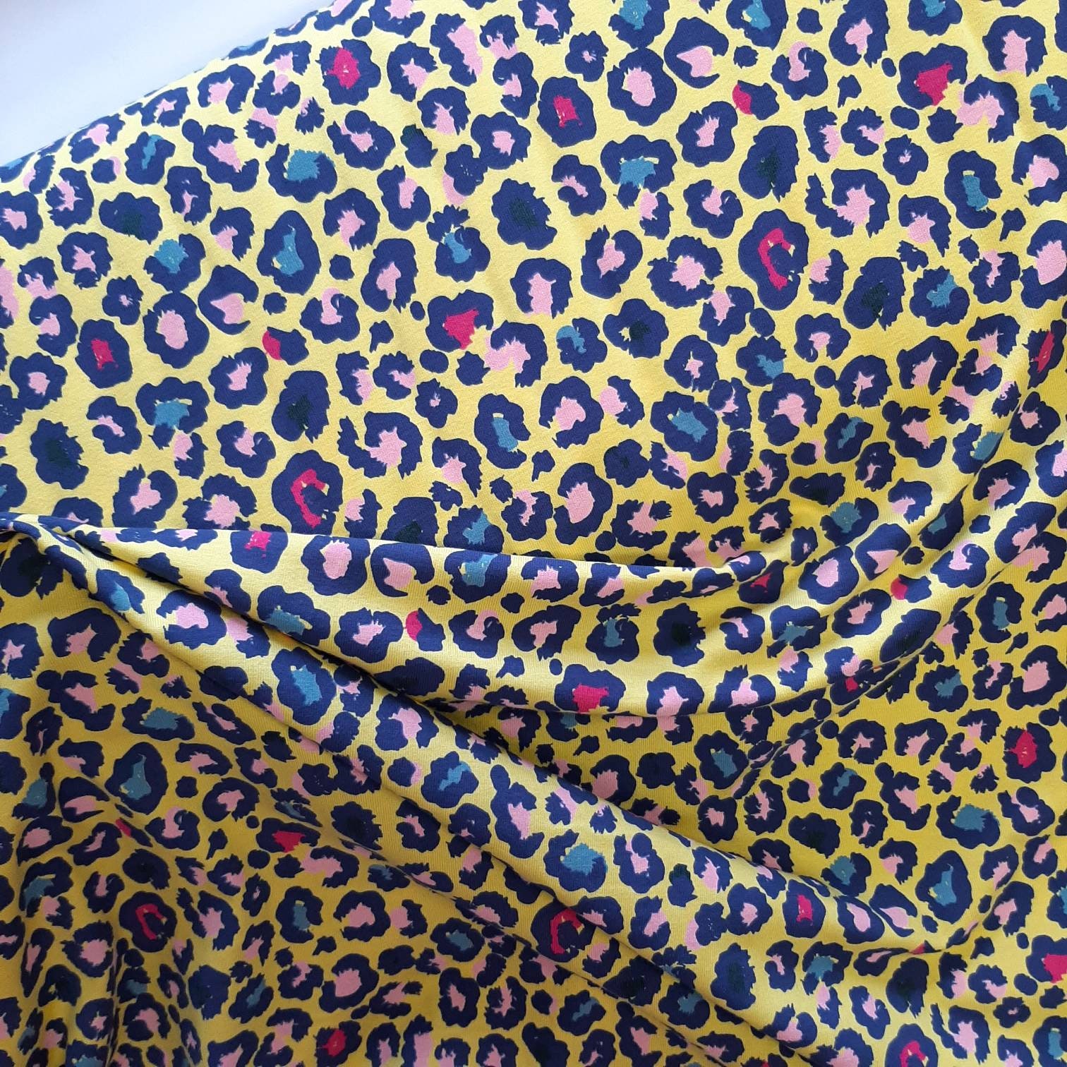 Leopard yellow jersey knit fabric Stretch jersey fabric by half metre