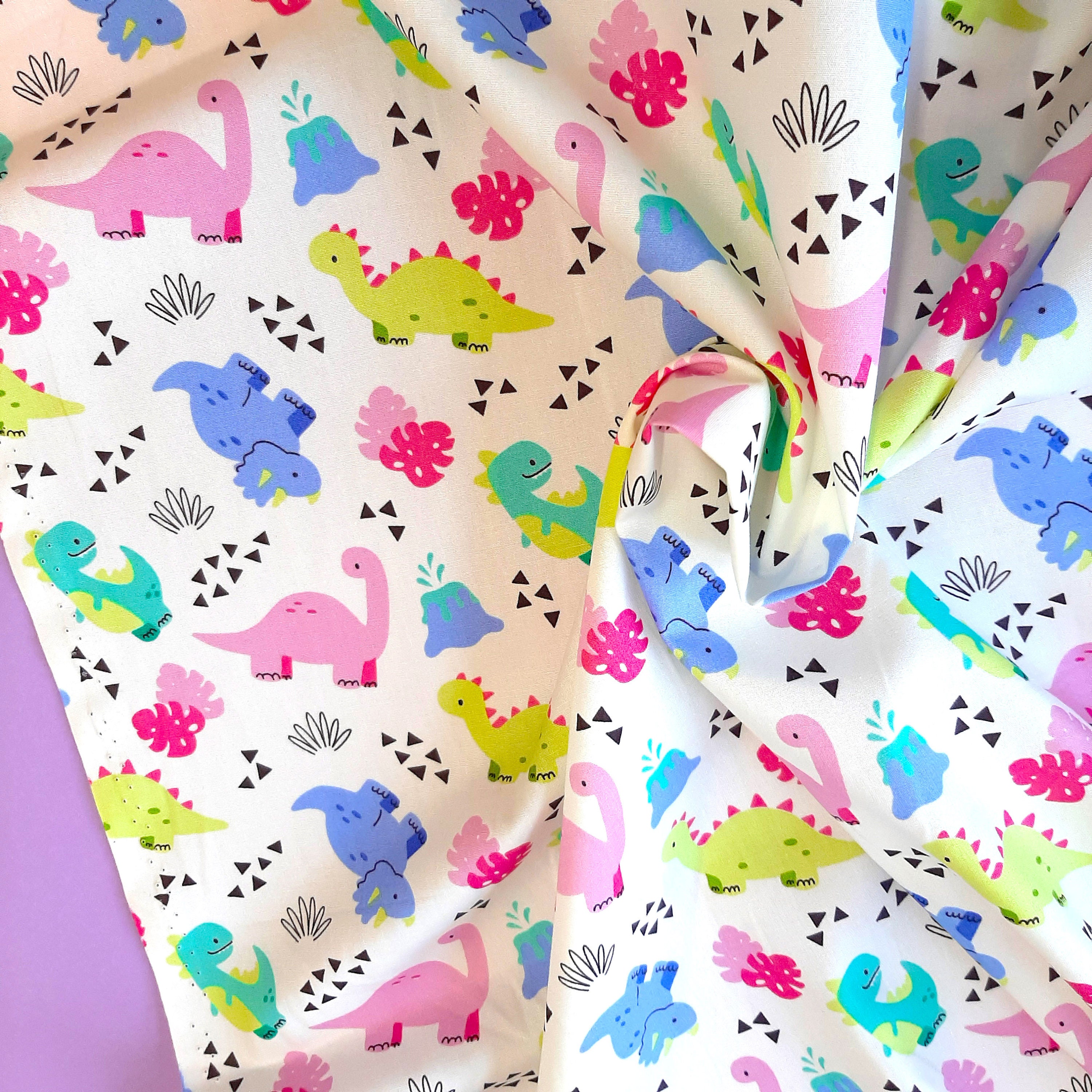 Dinosaur fabric by Metre Pastel Dinosaur cotton poplin Etsy