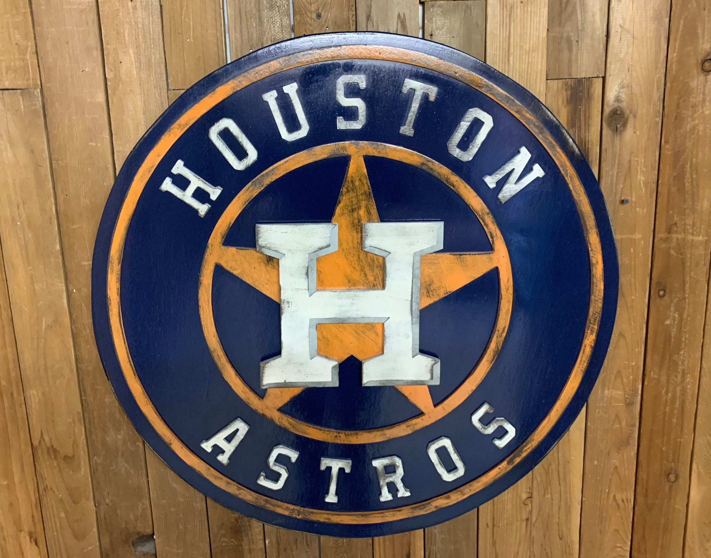 Houston Astros Logo Baseball Reclaimed Wood Wall - Houston Astros Home Decor