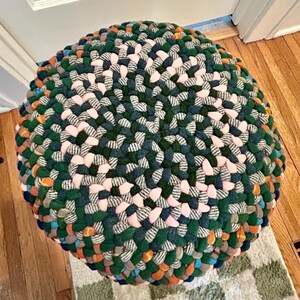 FOOT Footstool/tuffet, 16” Round, 15” Tall, Hand-braided of Upcycled ...