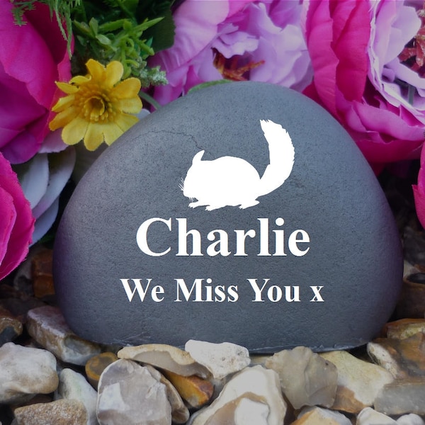 Pet Memorial - Small Pebble (Stone Effect) - Weatherproof - Personalized - Freestanding - Chinchilla