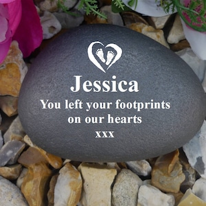Personalized Pebble - Memorial - Weatherproof - Personalized - Footptint Heart Design