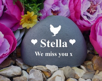 Pet Memorial - Small Pebble (Stone Effect) - Weatherproof - Personalized - Freestanding - Chicken